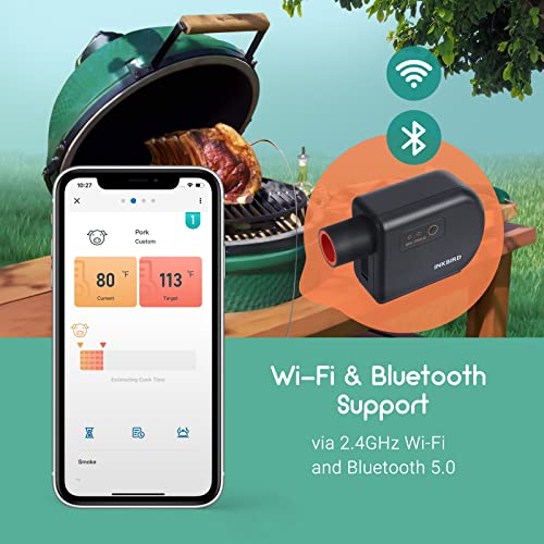 Wi-Fi & Bluetooth BBQ Smoker Temperature Controller with Automatic Smoker Fan, INKBIRD ISC-027BW Grill Thermometer with 4 Probes for Big Green Egg, Kamado Joe, Primo, Vision Grill, Akorn Kamado