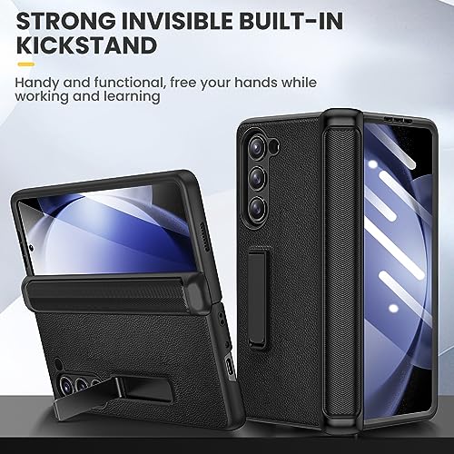 Ruky for Galaxy Z Fold 5 Case with Hinge Protection, Full Body Case with Built-in Privacy Screen Protector & Magnetic Kickstand PU Leather Protective Phone Case for Samsung Galaxy Z Fold 5, Black