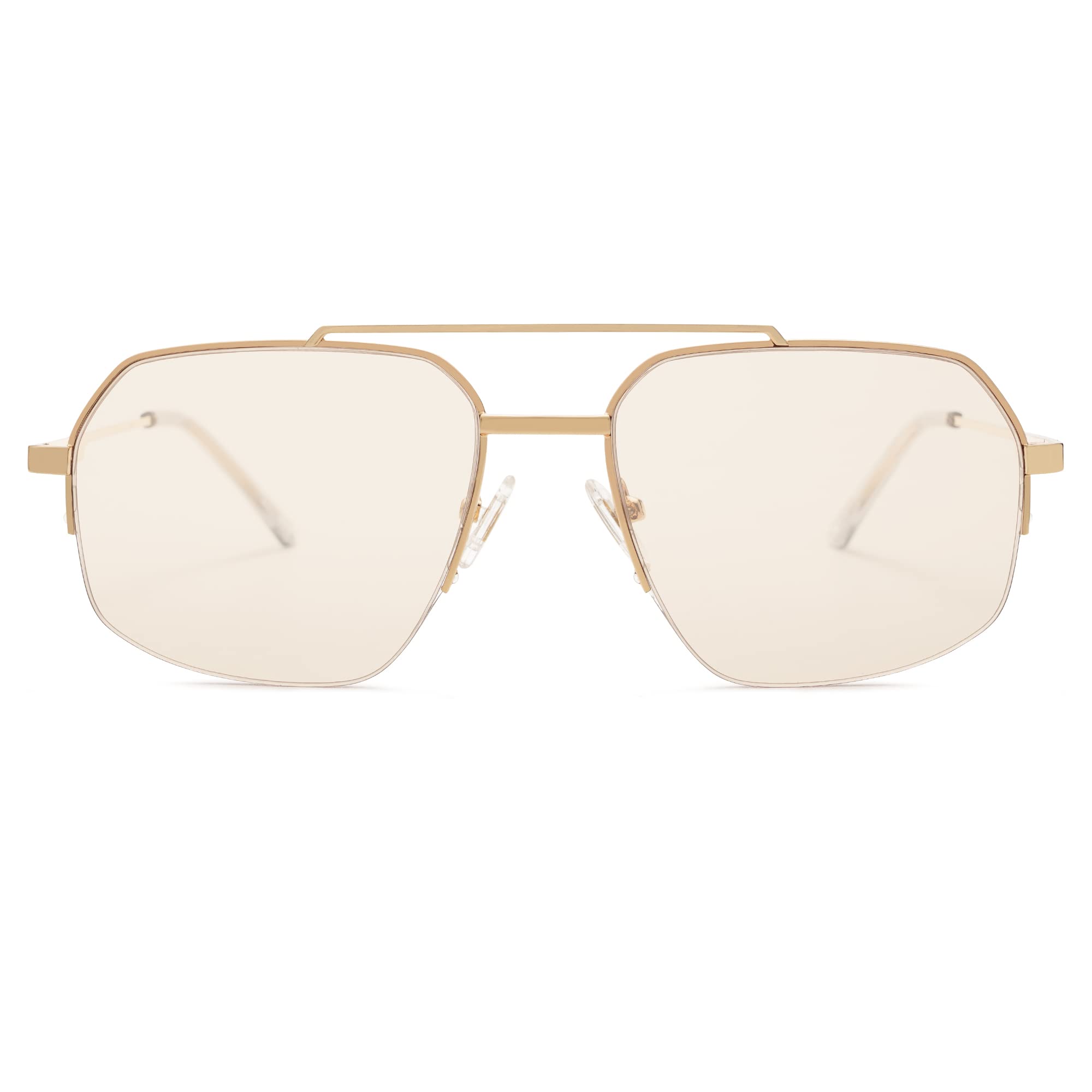 SOJOS Trendy Aviator Sunglasses Mens Womens Retro Double Bridge Metal Frame Semi-Rimless Shades Lentes De Sol Para Mujer SJ1191 Metallic