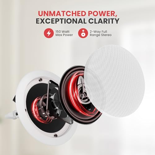 Pyle Home 5.25” Ceiling Wall Mount Speakers - Pair of 2-Way Midbass Woofer Speaker 1'' Polymer Dome Tweeter Flush Design w/ 80Hz - 20kHz Frequency Response & 150 Watts Peak Easy Installation-PDIC51RD