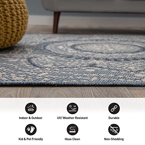 Rugshop Medallion Patio Rugs,Deck Rugs,Balcony Rugs Indoor/Outdoor Area Rug 5' x 7' Blue