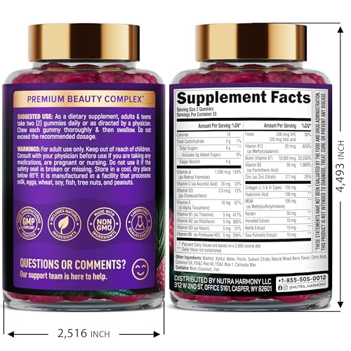 Biotin Gummies with Collagen - Hair Growth Support Skin, & Nail Strength - for Women & Men - Biotin 10000mcg | Keratin | Hyaluronic Acid | B-Complex | Saw Palmetto - Sugar-Free, Mixed Berry - 60 Gummy