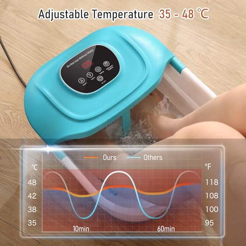 Collapsible Foot Spa with Heat, Adjustable Temperature and Timer Setting, Foot Soak Bath with Bubble, Pumice Stone, Red Light and Massage Rollers, Help Feet Stress Relief, Gifts for Women/Men