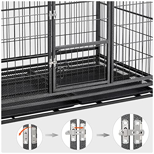 Yaheetech 42-inch Dog Crate Heavy Duty Metal Dog Crate for The House Indoor Dog Kennel for Small/Medium/Large Dogs w/Double Doors & Locks & Double Tray & Lockable Wheels Pet Cage Black