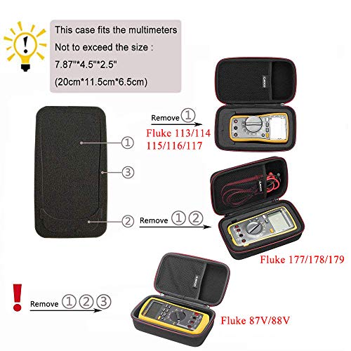 RLSOCO Carrying case for Fluke 117/115/116/114/113/177/178/179/233 Digital Multimeter and Fits for Fluke 101/106/107/ F15B+F17B+F18B+ and More (with DIY Foam) (Red Zip
