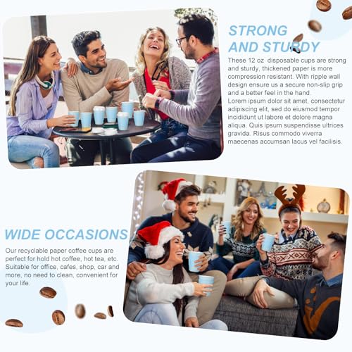 Patelai 48 Pcs 12 oz Disposable Coffee Cups with Lids and Sleeves Bulk, Insulated Hot Chocolate Paper Cup for Hot and Cold Beverage Water Juice Cocoa Tea Party Restaurants Travel Supplies (Blue)
