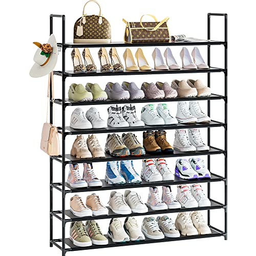 OYREL 8 Tier Shoe Organizer, 33.3in Wide x 11.2in Deep x 55.7in Tall, Black Metal and Plastic Shoe Rack, Holds up to 32-40 Pairs of Shoes