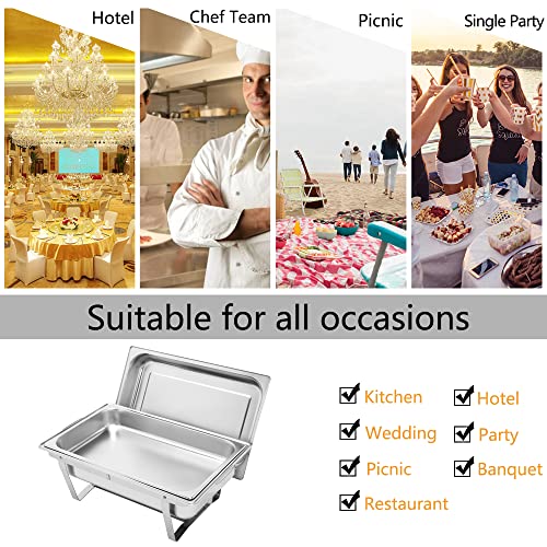 ROVSUN 8 Qt 2 Pack Full Size Stainless Steel Chafing Dishes for Buffet, NSF Silver Rectangular Catering Chafer Warmer Set with Trays Pan Lid Folding Frame Stand for Kitchen Party Banquet Dining