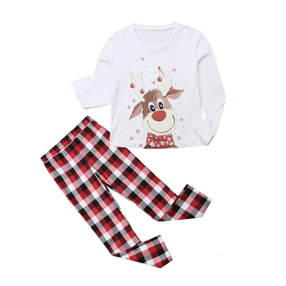 LIONVI Family Matching Christmas Pajamas Set Cotton Xmas Deer Holiday Pajamas Sleepwear Dad Mom Kids PJs (Kids, 14Years, A)