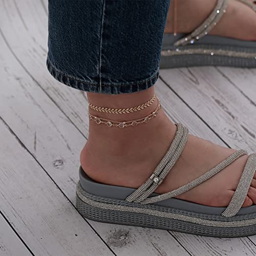 WFYOU Gold Ankle Bracelets for Women Dainty 14k Gold Plated Anklets for Women Waterproof Layered Adjustable Women's Anklets 3Pcs Gold Anklets Set Summer Beach Foot Anklet Jewelry Gift for Women