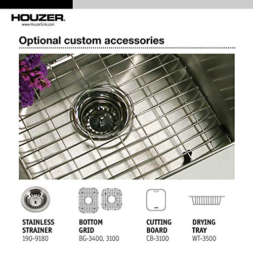 Houzer MEC-3220SL-1 Medallion Classic Series Undermount Stainless Steel 60/40 Double Bowl Kitchen Sink, Small Bowl Left