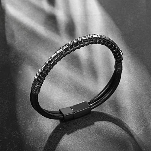 QWNHONEY Morse Code Bracelet Always Remember Bracelet Father'S Day Birthday Graduation Valentines Day Anniversary Christmas Leather Cuff Bangle I Love You Jewelry Gift for Man Him 7.5 Inches