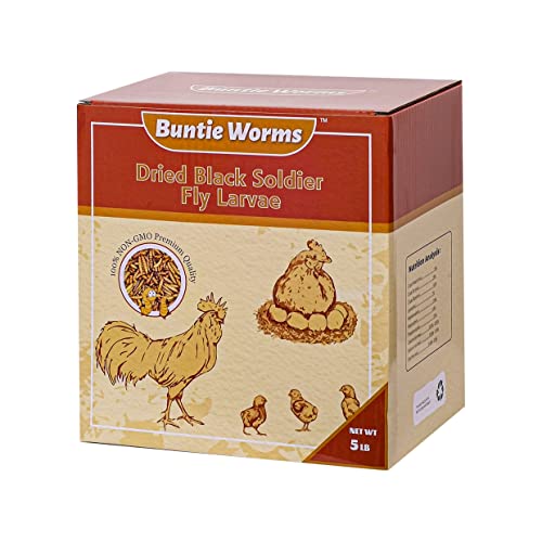BUNTIE WORMS Dried Black Soldier Fly Larvae 5LB, High Protein Chicken Feed, 100% Natural Non-GMO – Treat for Chicken More Calcium Than Mealworms, Food for Laying Hen, Ducks, Wild Birds