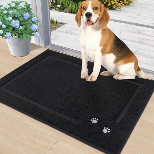 BEQHAUSE Dog Door Mat for Muddy Paws Dirt Trapper Absorbent Entryway Rug Non-Slip Washable Dog Mat Low-Profile Indoor Door Mats Soft Welcome Mat for Muddy Wet Shoes and Paws,Black 20"x32"