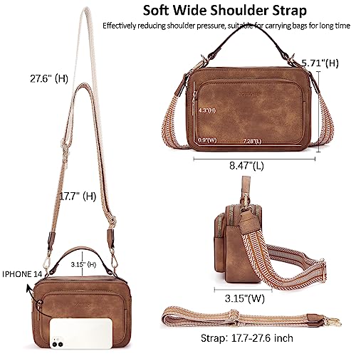 BOSTANTEN Crossbody Bags for Women Trendy Vegan Leather Purses Top Handle Shoulder Handbags with Wide Strap Beige with Brown