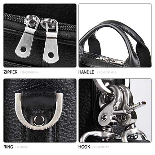 Augus Genuine Leather Messenger Bag for Men Vintage Travel Backpack 14 inch laptop Briefcase Shoulder Bags Black With YKK Metal Zipper