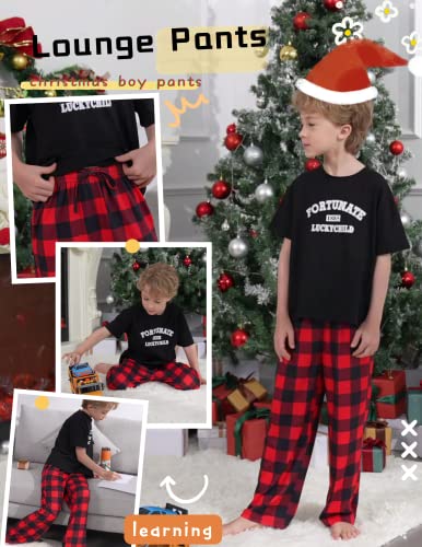 Ekouaer Boys Pajama Pants 3 Pack Sleep Pants Soft Elastic Waist Kids Pajama Bottoms Plaid Lounge Pants with 2 Pockets