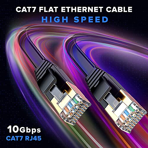 Cat 7 Ethernet Cable 0.6 ft - with a Flat, Space-Saving Design High-Speed Internet & Network LAN Patch Cable, RJ45 Connectors - 0.6ft / Black - Perfect for Gaming, Streaming, and More