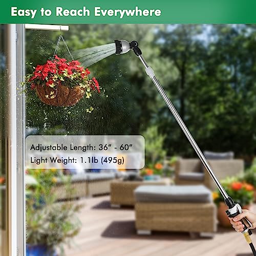 RESTMO 36”-60” (3ft-5ft) Metal Watering Wand, Long Telescopic Tube | 180° Adjustable Ratcheting Head | 7 Spray Patterns | Flow Control, Garden Hose Sprayer to Water Hanging Baskets, Shrubs, Black