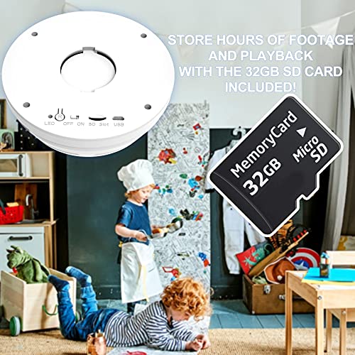 Dummy Smoke Detector 32Gb Included WiFi Motion Detection Surveillance Camera Night Vision w. 180 Days Standby Battery & Magnetic Pads Recessed Light Trim Installation Tool (Side View)