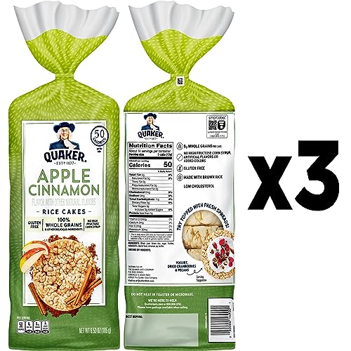 Quaker Large Rice Cakes, Apple Cinnamon, Pack of 3