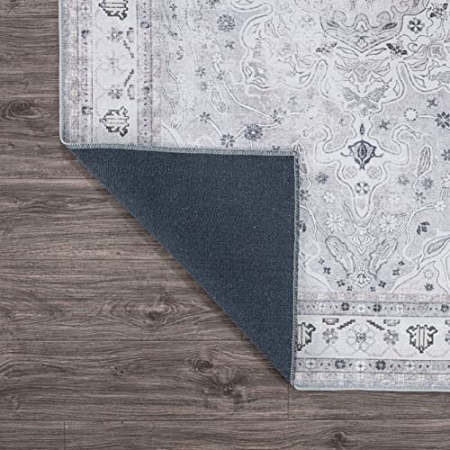 Rugshop Transitional Medallion Stain Resistant Flat Weave Eco Friendly Premium Recycled Machine Washable Area Rug 2'1"x3' Gray