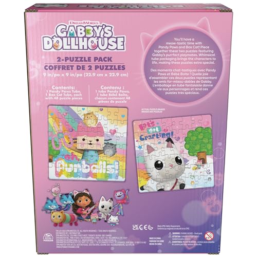 Spin Master Games Gabby’s Dollhouse, 2-Puzzle Pack 48-Piece Jigsaw Puzzles in Character Storage Tubes Gabby’s Dollhouse Toys Kids Puzzles, for Preschoolers Ages 4 and up