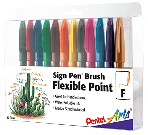 Pentel Arts Sign Pen Touch, Fude Brush Tip, Fashion Colors, Pack of 6 (SES15CBP6M1)