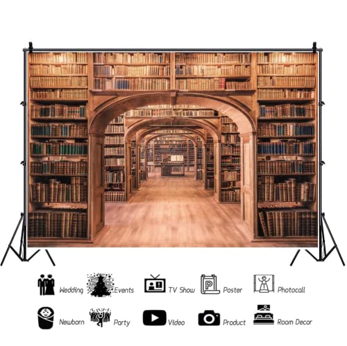 Laeacco Vintage Wooden Bookshelf Backdrop 15x10ft Retro College Library Ancient Books Background Conference Graduation Party Supplies Boys Girls Portrait Video Product Banner Photo Booth Props Vinyl