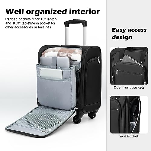 Coolife Underseat Carry On Luggage Suitcase Softside Lightweight Rolling Travel Bag Spinner Suitcase Compact Upright 4 Dual Wheel Bag