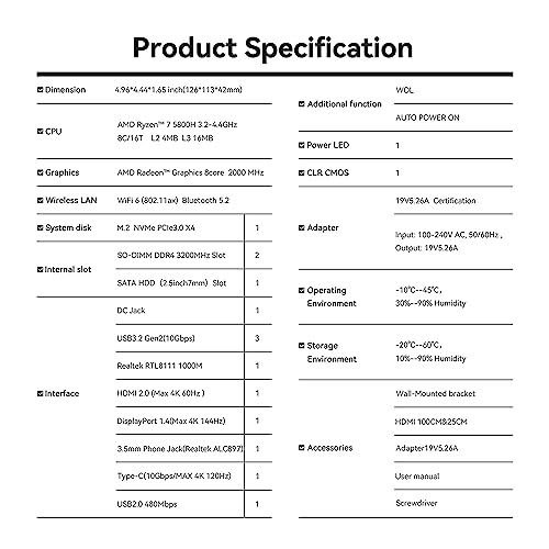 Beelink SER5 Mini PC, AMD Ryzen 7 5800H(Up to 4.4GHz) 8C/16T, Mini Desktop Computer 16GB DDR4 RAM 1TB NVMe SSD, Small Gaming PC Support 4K@60Hz Output/BT5.2/WiFi 6 for Gaming/Office/Home/W11 Pro