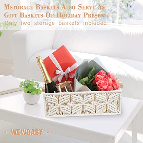 Macrame Storage Basket Boho Decor Bathroom Baskets for Organizing, Toilet Tank Basket for Bathroom Woven Decor Basket with Handle Bedroom Nursery Living room Entryway (Grey)