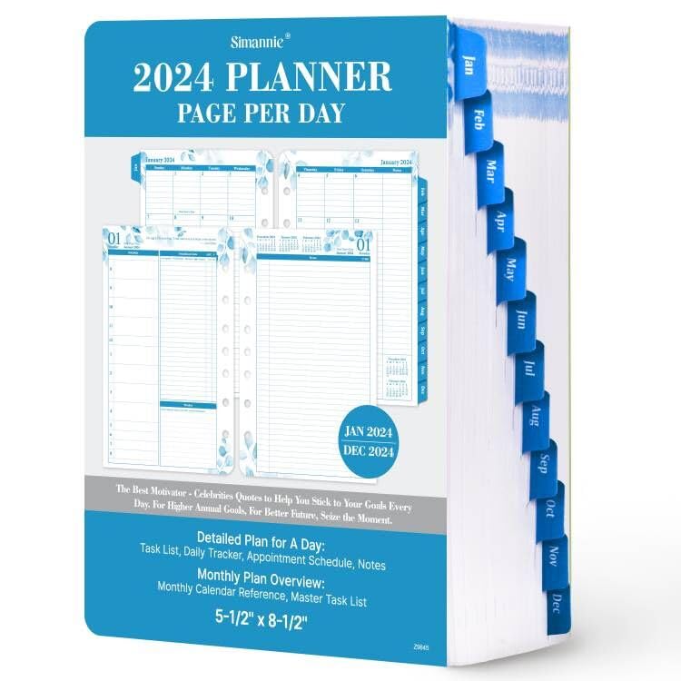 Planner Refills 2024-2025 – Jul. 2024 - Jun. 2025, Two Pages Per Day Daily ＆ Monthly Planner, 8.38" x 5.51", Ring-Bound Day Planner with Tabs