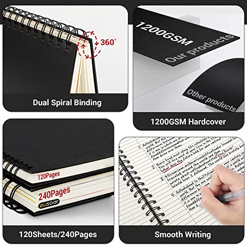EUSOAR 5 Subject Notebook College Ruled, 1 Pack A4 11" x 8-1/2", 100GSM Line Paper,120 Sheets/ 240 Pages, Thick Hardcover Large Journal Notebooks with Dividers for School Office Note Taking Travel