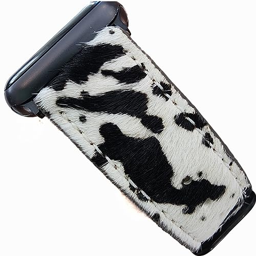DSAAplus Furry Cow Leather Band For Apple Watch Band 38mm 40mm 41mm 42mm 44mm 45mm 49mm, Ultra2 1 Replacement iWatch Strap~(Furry leopard brown, 38/40/41mm rose gold buckle)