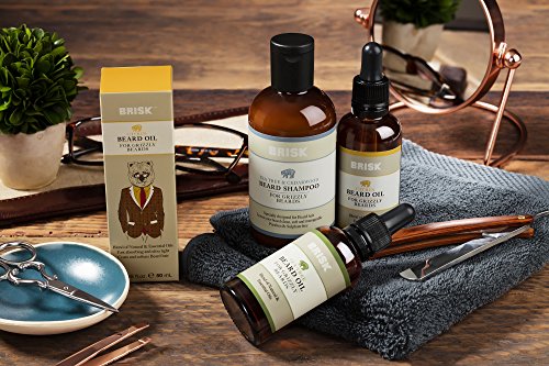 Brisk Grooming Tea Tree Beard Oil, Fast-absorbing Blend of Natural & Essential Oils Softens & Tames for a Beard that Looks & Feels Healthy not Greasy, 1.7 Ounce Bottle w/Dropper