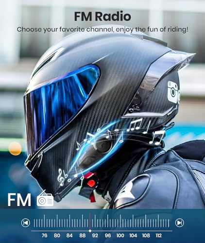 Motorcycle Helmet Bluetooth Headset ,2000M 10 Riders Noise Cancellation Intercom Communication System, Multitasking Audio Hands-Free Speakers, Helmet Radio, Stereo Music Motorcycle Accessories, 2 Pack