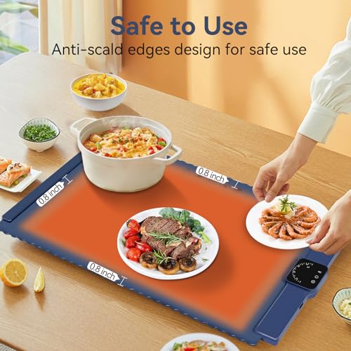 Electric Warming Tray for Food Warmer: Silicone Heating Mat with 5 Temperature Settings Auto Shut-Off, Portable Foldable Roll Up Heating Pad for Parties Gatherings, Home Everyday Use