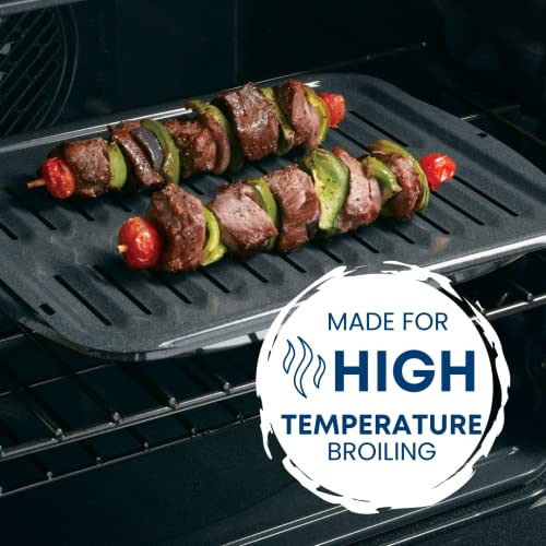 General Electric GE Appliances Broiler Pan with Rack for Oven, Non-Stick Pan, 2 Piece Black Porcelain Coated Carbon Steel Roasting Pan, Durable and Dishwasher Safe, WB48X10056, Genuine GE OEM Part