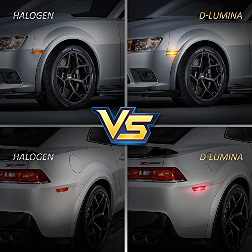 D-Lumina Smoked Lens LED Side Marker Lights Amber & Red Compatible for Chevy Camaro 2010-2015, Front Rear Bumper Sidemarker Lamps Reflectors, Turn Signal Amber & Brake Light Red, Pack of 4