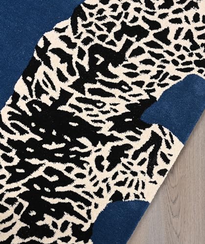 Restoration and Renovation Climbing Jaguar Modern Handmade Wool Rug for Living Room, Bedroom and Dining Room (Dark Blue, 7' x 10')