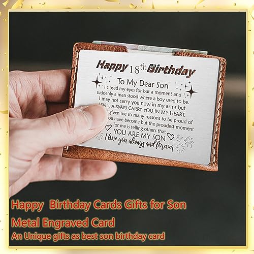 YODOCAMP 18th Happy Birthday Card Son,18 Year Old birthday Gifts for My Adult Son from Mom, Happy 18th Birthday Cards Gifts for Son, Bday Engraved Wallet Card from Parents