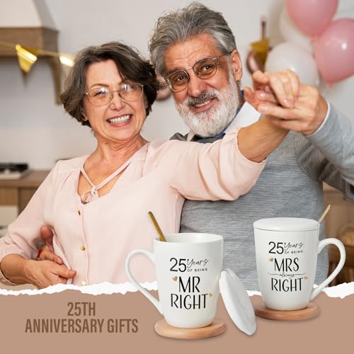 AW BRIDAL 25th Wedding Anniversary Mr and Mrs Gifts Set Novelty Coffee Mugs Set of 2, 12 OZ| Anniversary 25th Gifts for Parents, His and Hers Gifts, Ceramic Couple Gifts for Wife and Husband