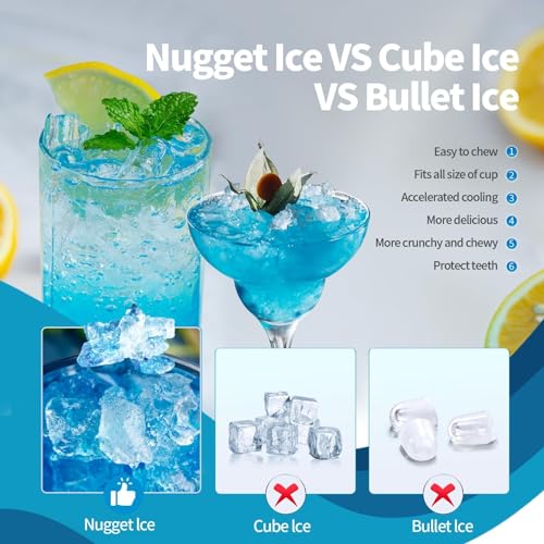 Nugget Countertop Ice Maker with Soft Chewable Ice, Automatic 35lbs in 24 Hours,Pebble Portable Ice Machine with Ice Scoop, Self-Cleaning, One-Click Operation, for Kitchen,Office Red