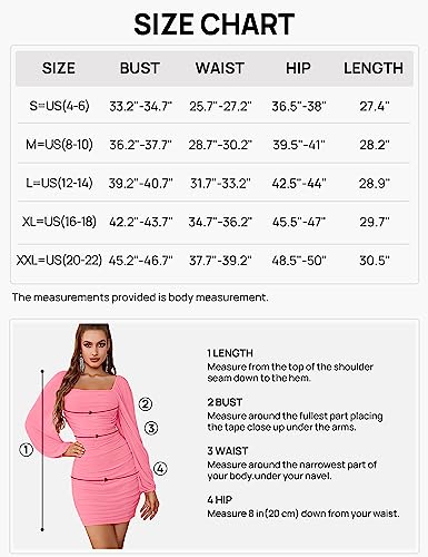 MEROKEETY Women's 2024 Square Neck Lantern Long Sleeve Mesh Ruched Bodycon Clubwear Mini Dress Purple Medium