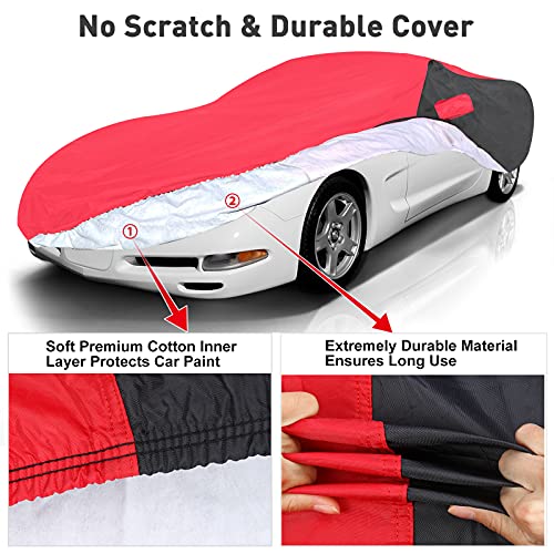 KAKIT Waterproof Car Cover for 1996-2004 C5 Stingray, Custom Fit C5 Cover No Faded UV Resistant for Chevy Corvette Outdoor/Indoor (Red & Black Combo)