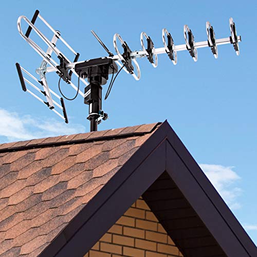 Five Star Outdoor Digital Amplified HDTV Antenna - up to 200 Mile Long Range, Directional 360 Degree Rotation by Remote Control, Intelligent Gain for HD 4K 1080P FM Support 2 TVs