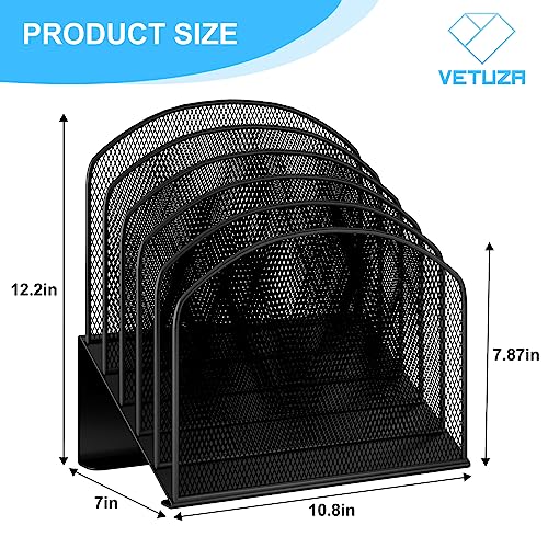 VETUZA Desk File Organizer, Metal Mesh Vertical Desktop File Folder Holder for Office & School & Home, 1 Pack