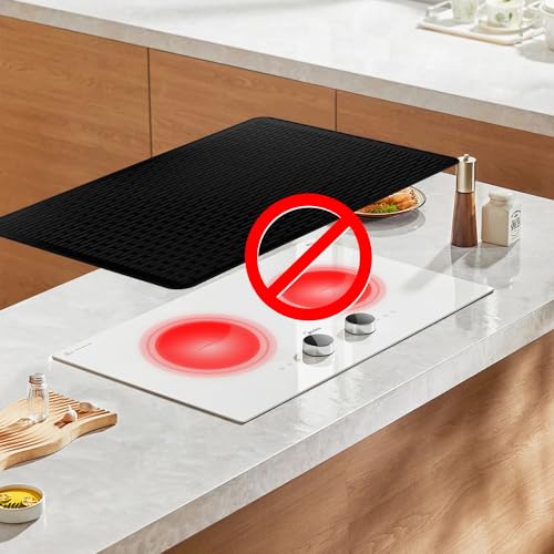 Stove Top Cover for Electric Stove - Silicone Stove Mat for Glass Top Stove, Glass Cooktop Protector, XL Dish Drying Mats For Kitchen, Range Covers for Electric Stove (Black,28 x 20)