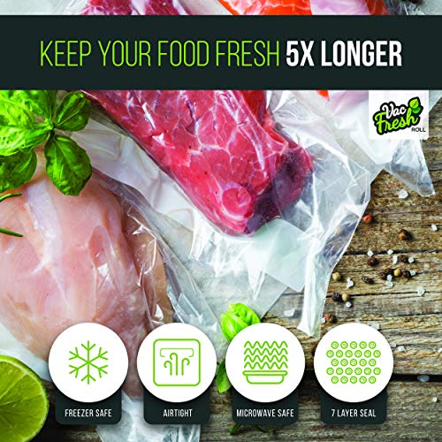 Vac Fresh Food Vacuum Sealer Rolls (8" x 50', 1 Roll), 3.5mil VF850 Embossed Food Storage Bags, Vacuum Seal Bags for Meal Prep, Sous Vide Bags for Cooking (50 Feet)